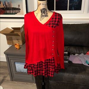 Red Plaid Button-Up Top